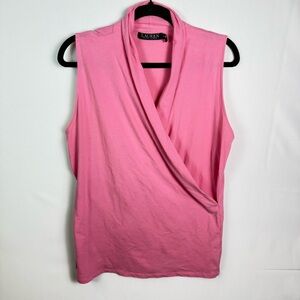 LAUREN Ralph Lauren Womens Pink Sleeveless Wrap Top XL Stretch Sleeveless Soft